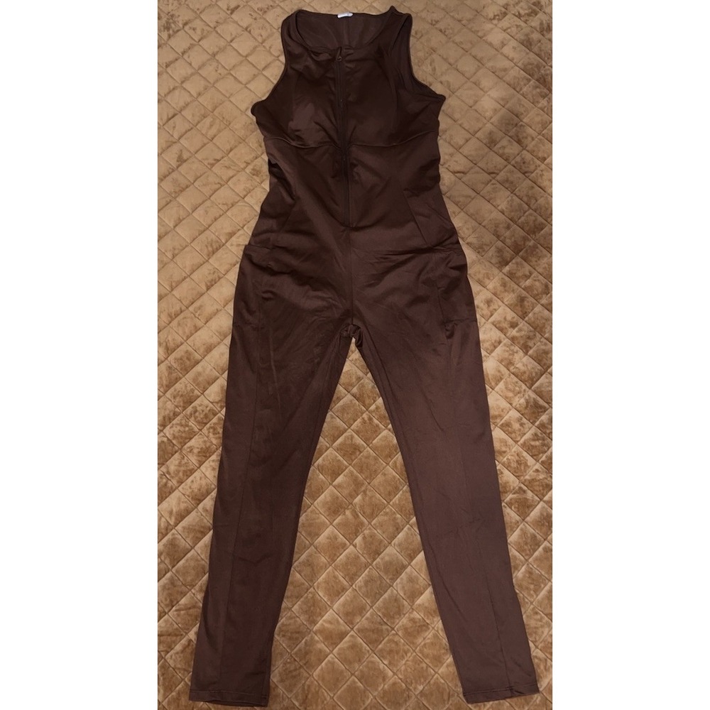 Popilush Sculpting Jumpsuit Womens XL Brown Body Shaper Zip Front Sleeveless